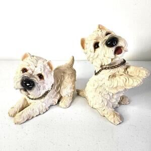 Vtg West Highland Cairn Terrier Dog Figurines Statue Resin 6" Westie Playful